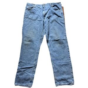 Gander Mountain Mens Jeans 42x34 Red Plaid Lined Denim Pants Relaxed Fit Blue